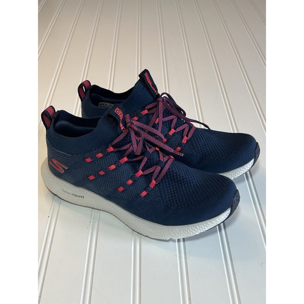 Skechers Women's Size 7 Go Run 7 Hyper Burst Cushioning Running Blue/Hot Pink - Picture 2 of 10